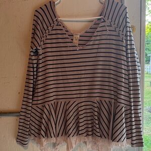 We The Free Black and Cream Striped Long Sleeve Top